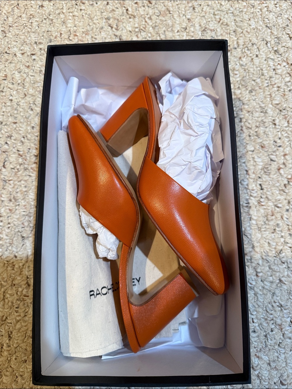 Rachel Comey Orange Leather Slingback Block Heel Mules